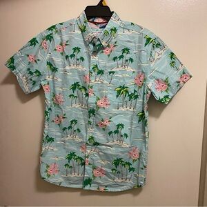 Eighth Avenue Mens Button Down Shirt M 40” Light Blue Hawaiian Tropical Beach